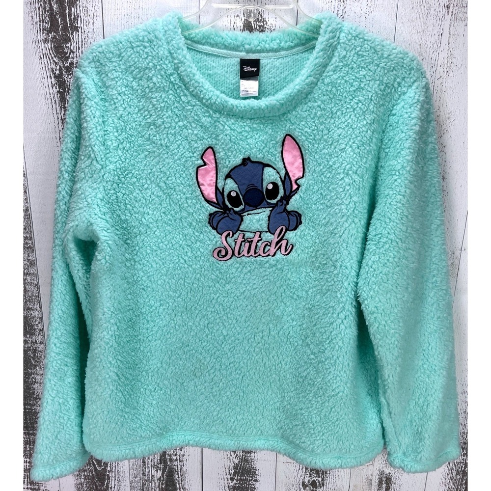 Disney Stitch‎ Fleece Pullover Girls L (12-14) Mist Mint Sherpa Cozy